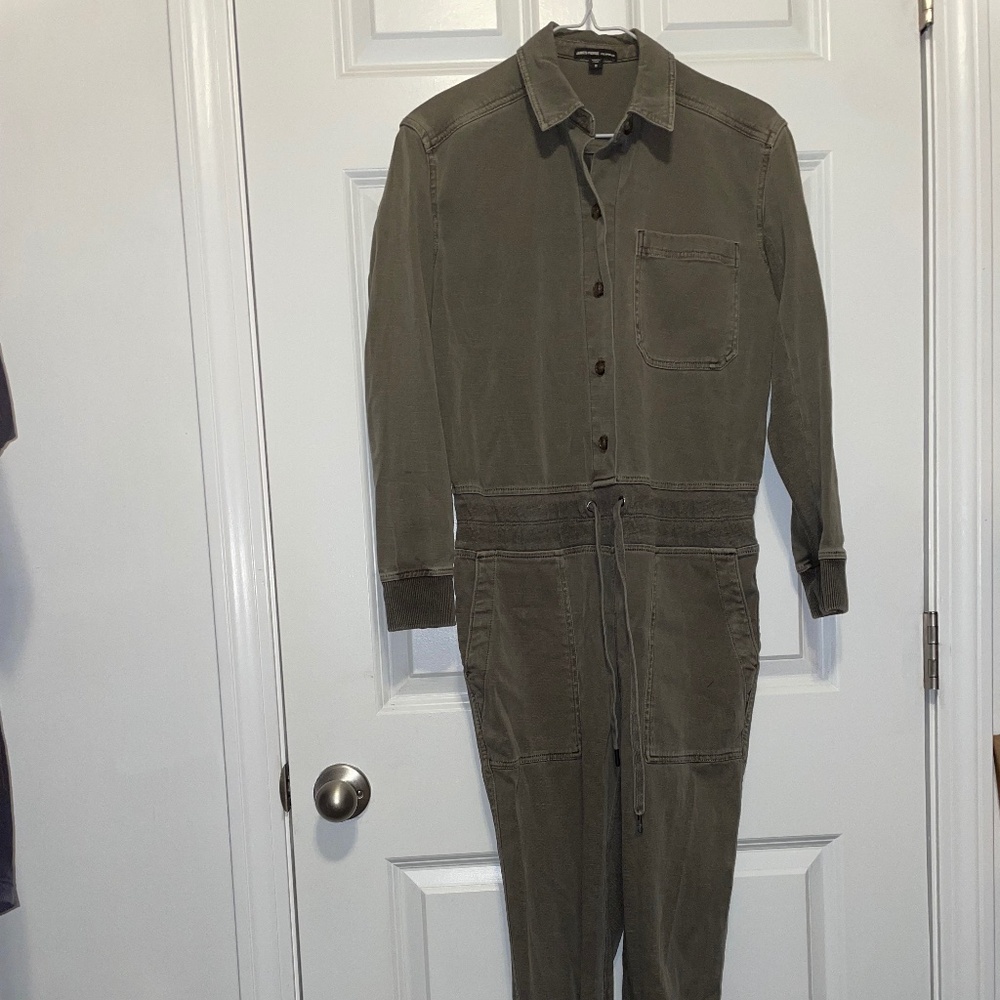 James Perse Mixed Media Utility Jumpsuit green Women’s Size 0 Retail $425